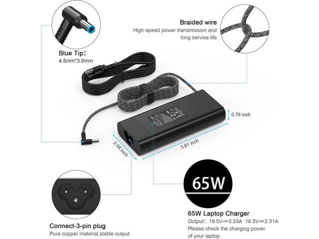 New Slim 65W Laptop Charger 19.5V 3.33A AC Adapter for HP Envy x360,Spectre x360,EliteBook Pavilion Stream X360,ProBook X360 11 450 650 640 G1 G2...