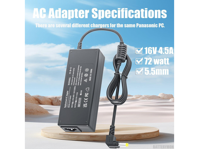 16V 4.5A 72W Charger Compatible with Panasonic-Toughbook CF-C2 CF-18 CF-19 CF-20 CF-H1 CF-H2 CF-W8 CF-U1 CF-T2 CF-T4 CF-T5 CF-T7 CF-T8 FZ-G1 FZ-A2...