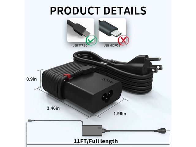 2025 New Slim 65W USB C Laptop Charger for Lenovo ThinkPad T14 T15 T16 X1 T480 Charger T470 T470s T480s T490 T490s T495 T570 T580 T590 E580 E585...