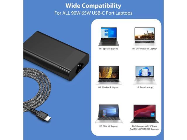 90W 65W USB C Laptop Charger Power Adapter Replacement for HP Spectre x360, EliteBook 1040 G4,Chromebook Fast Charging Type C Travel Laptop Power...