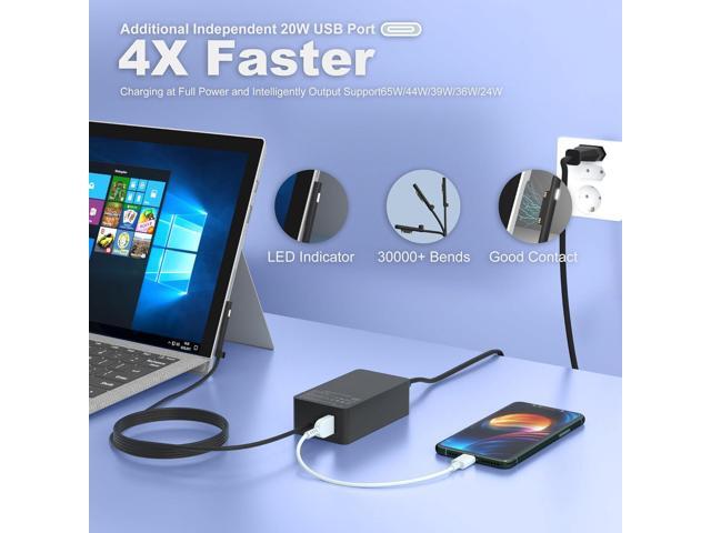 65W Surface Pro 9 Charger - Fit for Microsoft Surface Pro 9, 8, 7+, 7, 6, 5, 4, 3, X, Windows Surface Laptop 6, 5, 4, 3, 2, 1, Surface Book Go...