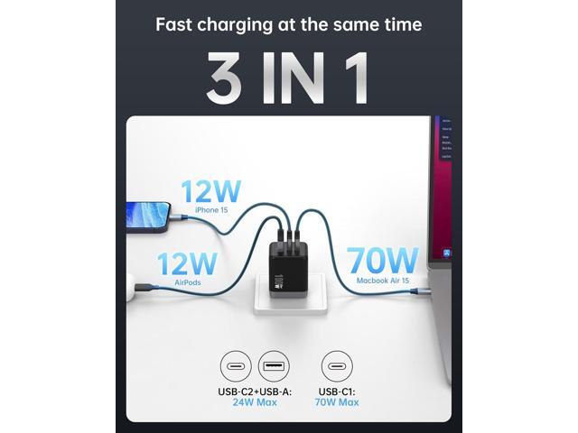 NOVOO 100W USB C Charger Block (GaN III), 3-Port Fast Foldable Compact Wall Charger for MacBook Pro/Air, Dell XPS 13, iPad Pro, Galaxy S24/S23,...