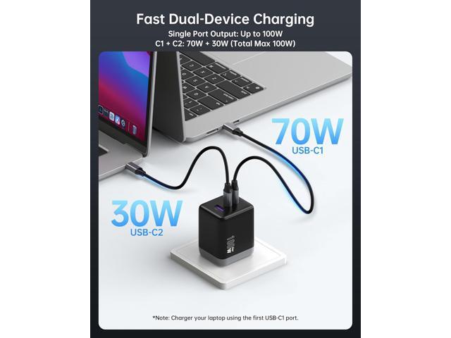 NOVOO 100W USB C Charger Block (GaN III), 3-Port Fast Foldable Compact Wall Charger for MacBook Pro/Air, Dell XPS 13, iPad Pro, Galaxy S24/S23,...