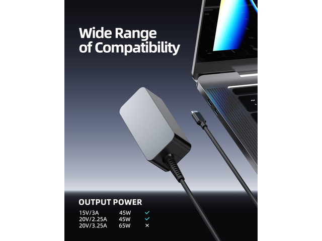 Universal Fast Charger for 45W USB-C Series: Fit for HP Chromebook X360 14, Lenovo Yoga/Thinkpad/Chromebook, Fit for ASUS Chromebook, Samsung...