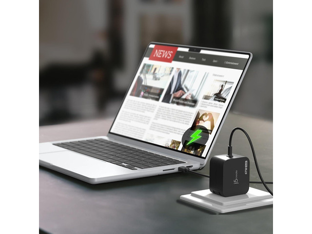 j5create 65W GaN PD USB-C Foldable Mini Charger with HP DC Converter, Suitable for MacBook Pro/Air M2/M1, Dell XPS, HP, iPad Pro, Steam Deck,...