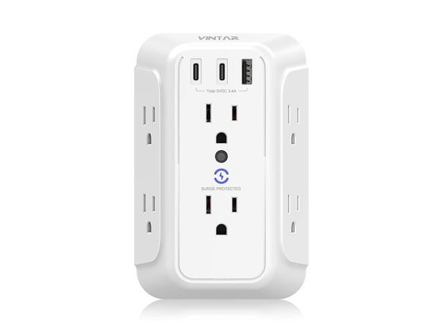 Surge Protector Outlet Extender, VINTAR 6 Outlet Splitter with 3 USB Charging Ports (2 USB C Ports), 900J Multi Plug Outlet Power Strip, 3-Sided...