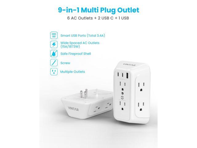 Surge Protector Outlet Extender, VINTAR 6 Outlet Splitter with 3 USB Charging Ports (2 USB C Ports), 900J Multi Plug Outlet Power Strip, 3-Sided...