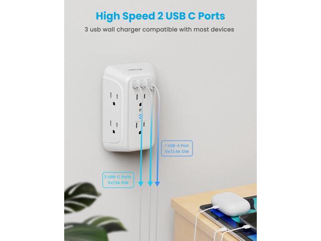Surge Protector Outlet Extender, VINTAR 6 Outlet Splitter with 3 USB Charging Ports (2 USB C Ports), 900J Multi Plug Outlet Power Strip, 3-Sided...