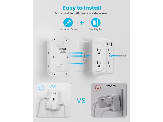 Surge Protector Outlet Extender, VINTAR 6 Outlet Splitter with 3 USB Charging Ports (2 USB C Ports), 900J Multi Plug Outlet Power Strip, 3-Sided...