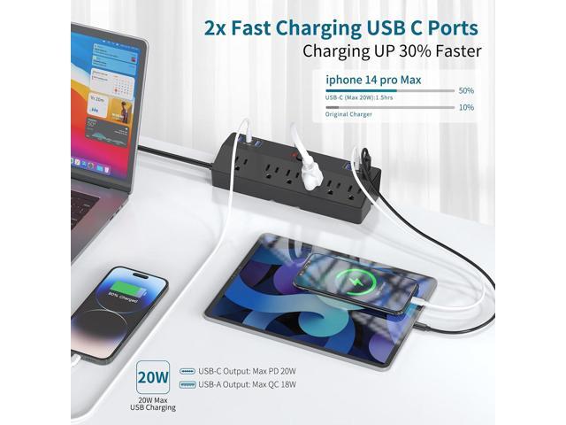 Desk Clamp Power Strip with 40W Fast Charging Station, JXGUCAT 10FT Flat Plug Desk Mount Power Strip Surge Protector, Removable Extension Cord with...
