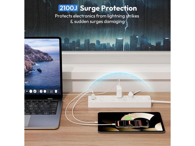 25Ft Extension Cord, NTONPOWER Long Cord Power Strip with 12 Outlet 3 USB(1 USB C), 2100 Joules Surge Protector, 1875W/15A, Overload Protection,...