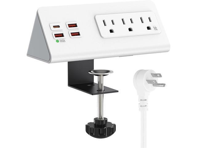 Nightstand Power Strip with USB C, Haiaoyyds Desk Edge Mount Power Hub with 3 Outlets, 4 Fast Charging USB Ports, and 6.56FT Flat Plug Extension...