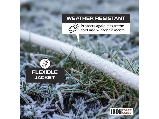 Iron Forge Cable 50ft White Outdoor Extension Cord with 3 Outlets - 16/3 SJTW 50ft Extension Cord 3 Prong, 13 Amp All-Weather Heavy Duty Power Cable