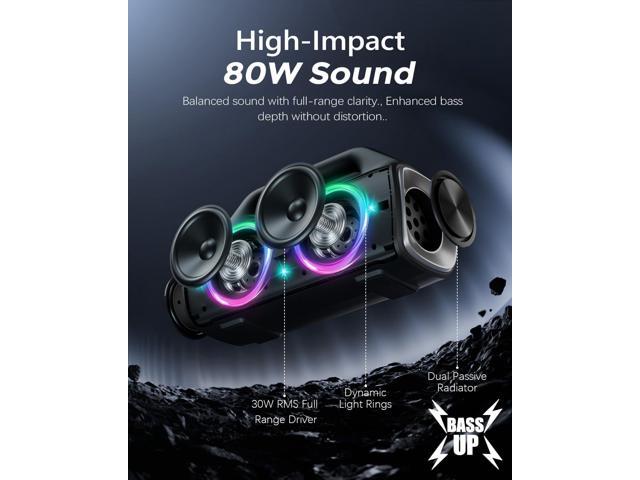 Speakers, 80w (Peak) Portable Wireless Speaker with Lights, Stereo Loud Sound, IP67 Waterproof, Deep Bass Outdoor Speakers Bluetooth 5.3 Dual...