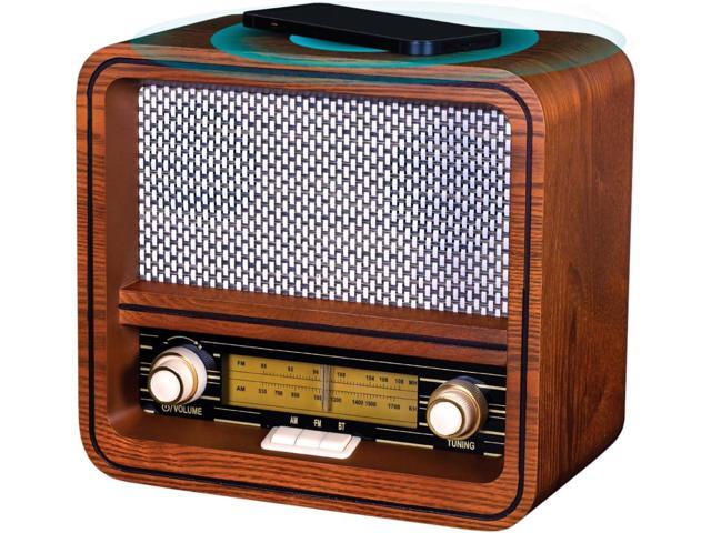 Fuse RAD Vintage Wood Retro Radio AM/FM Radio with Bluetooth, Wireless Charger & AUX Input Mid Century Modern Style Handcrafted Ashtree Wood