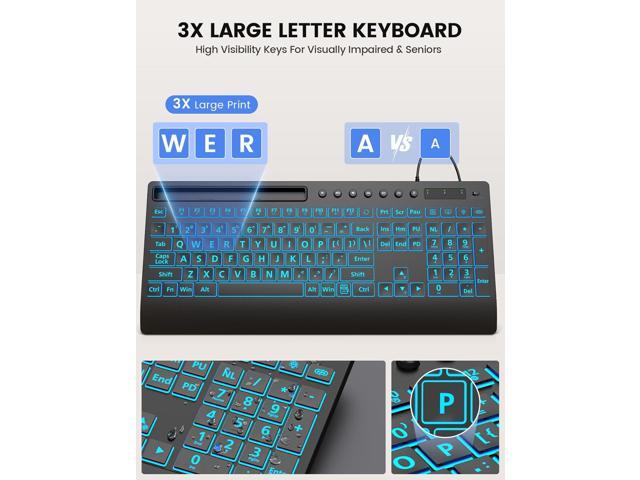 SABLUTE Large Print Wired Backlit Keyboard with Backlight Memory Function, 7-Color Auto-Cycling & Static Single LED, Computer Keyboard with Phone...
