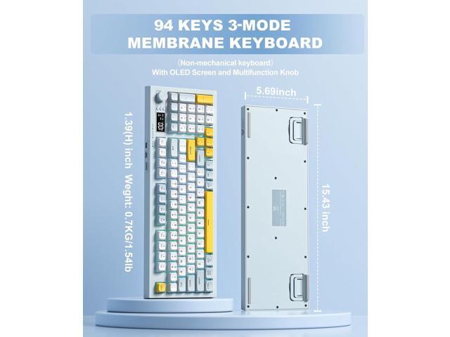 Wireless Keyboard Creamy Membrane with Rainbow Backlight,3-Mode Connectivity (BT/2.4G/USB-C) with LCD Screen & Multifunction Knob,200H Battery, 94...