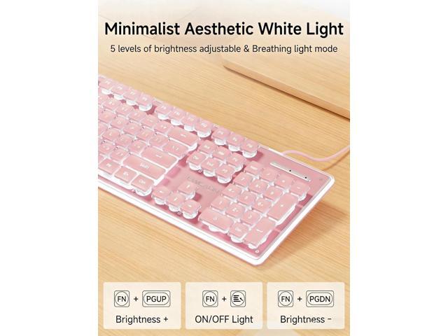 SEUNKWANG EWEADN GX710S Backlit Computer Keyboards, Wired USB Keyboard with White Backlit, Metal Panel, Plug and Play, Pudding Keycaps Full Size...