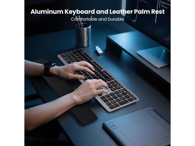 Wireless Keyboard, Bluetooth Keyboard with Leather Palm Rest, Backlighting, Multi-Device Pairing, USB C Rechargeable, for Windows, Mac, iOS,...