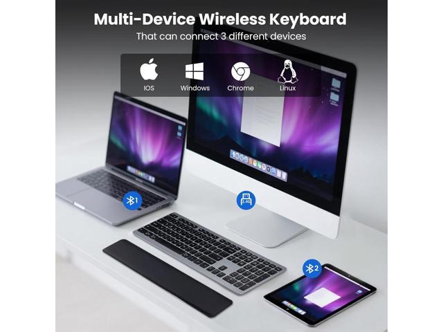 Wireless Keyboard, Bluetooth Keyboard with Leather Palm Rest, Backlighting, Multi-Device Pairing, USB C Rechargeable, for Windows, Mac, iOS,...