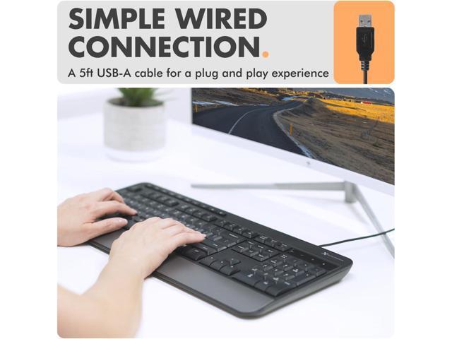 X9 Wired Keyboard - Comfortable Typing - Ergonomic Full Size USB Keyboard with Wrist Rest, Number Pad, Multimedia and 114 Keys - External Computer...