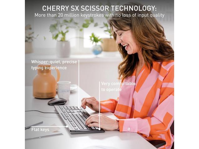 Cherry Stream Keyboard Wired USB SX Scissors Mechanism QWERTY Whisper-Quiet Silent Keystroke
