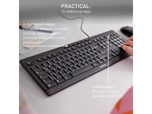 Cherry Stream Keyboard Wired USB SX Scissors Mechanism QWERTY Whisper-Quiet Silent Keystroke