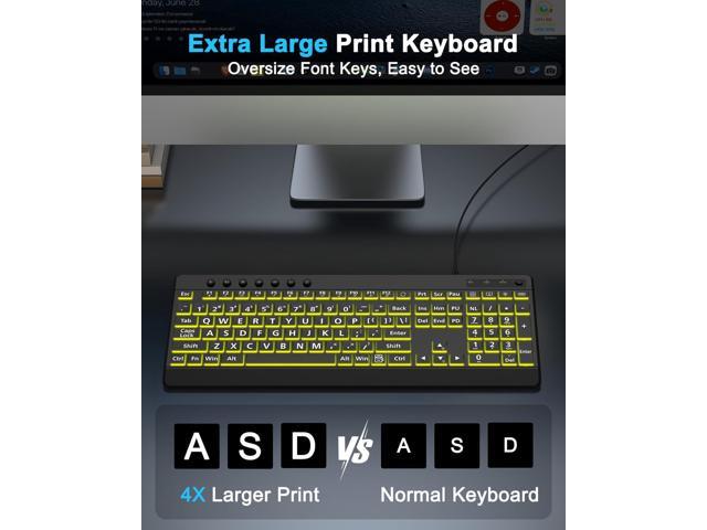 EDJO Large Print Backlit Wired Keyboard, Light Up USB Keyboard with 7-Colors Backlight, Oversize Letters Keys Full Size Computer Keyboard...