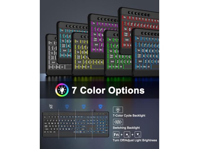 EDJO Large Print Backlit Wired Keyboard, Light Up USB Keyboard with 7-Colors Backlight, Oversize Letters Keys Full Size Computer Keyboard...