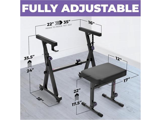 Liquid Stands Piano Keyboard Stand and Bench Set - Portable Heavy Duty Music Stand for 54-88 Key Electric Pianos & Adjustable Piano Bench, Stool -...