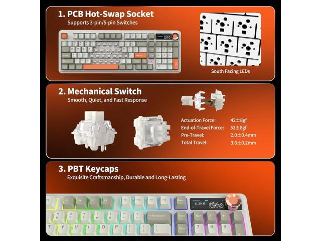 Ajazz AK980 V2 Wireless Mechanical Gaming Keyboard,Tri-Mode BT5.0/2.4GHz/USB-C 10000mAh Battery Hot Swappable RGB Backlit Computer Gaming Keyboards...