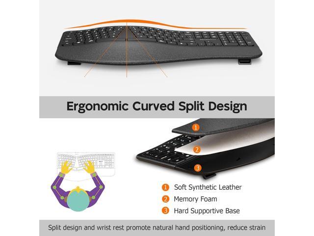 MicroPack Ergonomic Wireless Keyboard with Bluetooth, USB-C Rechargeable & Overload Protection, Wrist Rest, 3-Device Connectivity, Quiet Scissor...