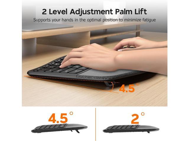 MicroPack Ergonomic Wireless Keyboard with Bluetooth, USB-C Rechargeable & Overload Protection, Wrist Rest, 3-Device Connectivity, Quiet Scissor...