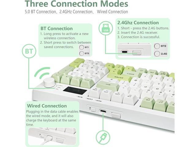 Wireless Keyboard, Quiet Keyboard for Work, Tri-Mode BT5.0/2.4GHz/USB-C, Creamy Keys with RGB Backlight, 94-Key, Anti-ghosting Keys, Compatible...