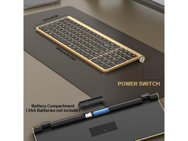 JOYACCESS Black Gold Wireless Keyboard with Low-Profile Keys - 2.4GHz Full-Sized,Windows & Mac OS, Quiet,Ergonomic Keyboard for Computer, Laptop,...