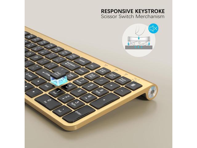 JOYACCESS Black Gold Wireless Keyboard with Low-Profile Keys - 2.4GHz Full-Sized,Windows & Mac OS, Quiet,Ergonomic Keyboard for Computer, Laptop,...