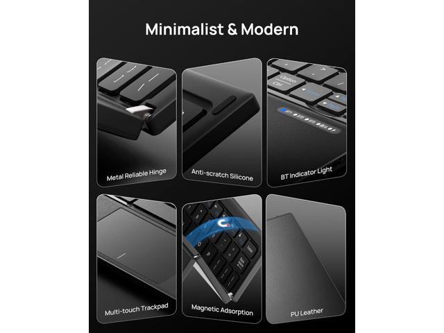SODI Z01T Portable Tri-Fold Bluetooth Keyboard with Touchpad, Full Size Keys, Wireless Folding Travel Keyboard, Multi-Device Rechargeable for iPad,...