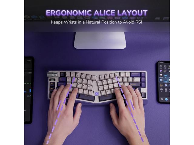 RK ROYAL KLUDGE A70 Wireless Ergonomic Keyboard, 65% Alice Split Mechanical Keyboard w/Bluetooth/2.4GHz/Wired, RGB Gaming Keyboards with Knob and...