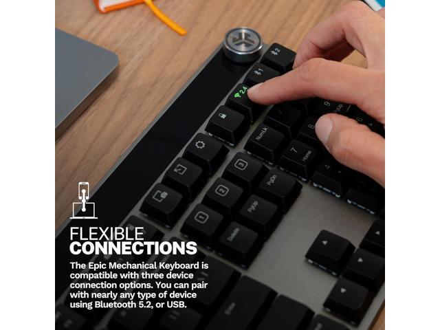JLab Epic Mechanical Wireless Keyboard, Black, 108 Keys, Bluetooth or USB Wireless Dongle, Multi-Device Toggle, Backlit Mechanical Keys, Smart...