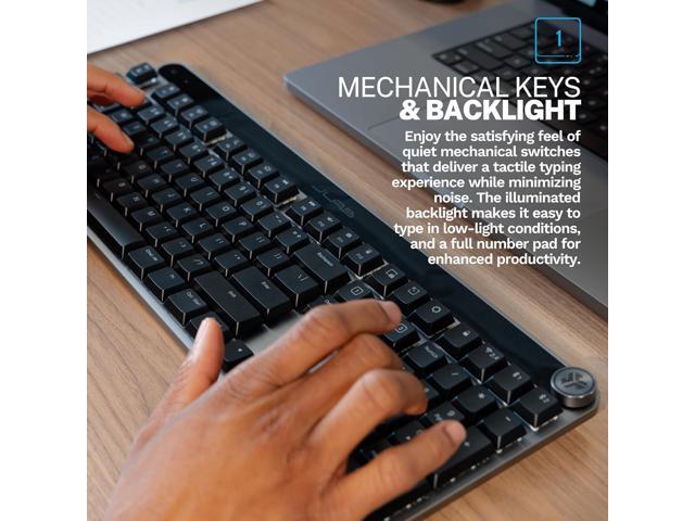 JLab Epic Mechanical Wireless Keyboard, Black, 108 Keys, Bluetooth or USB Wireless Dongle, Multi-Device Toggle, Backlit Mechanical Keys, Smart...