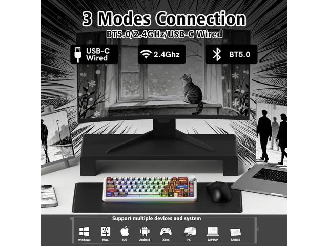 womier L65 60% Mechanical Keyboard Wireless with Knob, White Gaming Keyboard 4000mAh Battery, Tri Mode USB-C/BT5.0/2.4G Gasket Mounted Key Board...