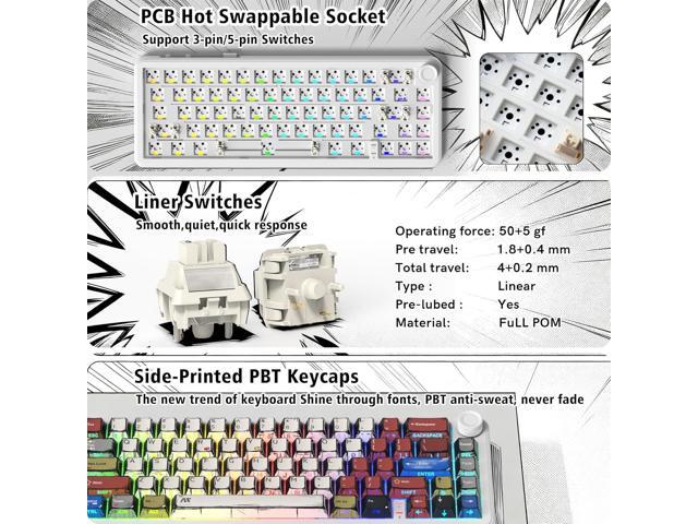 womier L65 60% Mechanical Keyboard Wireless with Knob, White Gaming Keyboard 4000mAh Battery, Tri Mode USB-C/BT5.0/2.4G Gasket Mounted Key Board...