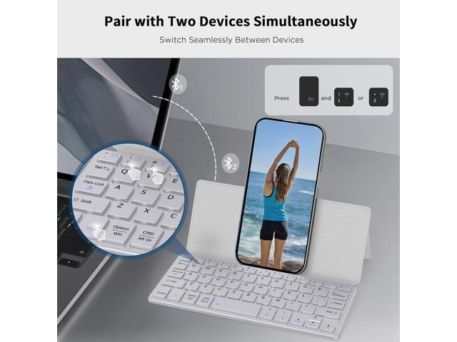 CACOE Wireless Keyboard with Stand, Mini Keyboard for Cell Phone, Ultra-Slim Portable, Foldable, Dual-Channel QWERTY with Stand Holder for...