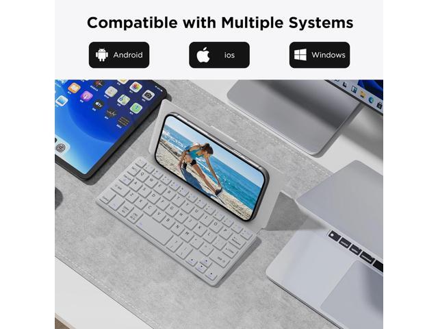 CACOE Wireless Keyboard with Stand, Mini Keyboard for Cell Phone, Ultra-Slim Portable, Foldable, Dual-Channel QWERTY with Stand Holder for...