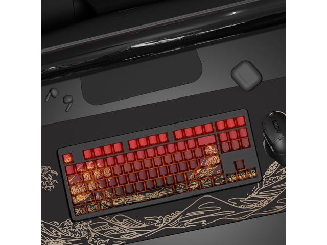 XVX Shine Through Keycaps - Double Shot PBT Keycaps 60 65 75 100 Percent, Side Print Key caps Custom 129 Keys Set, Dye Sub Wave of Kanagawa Key...