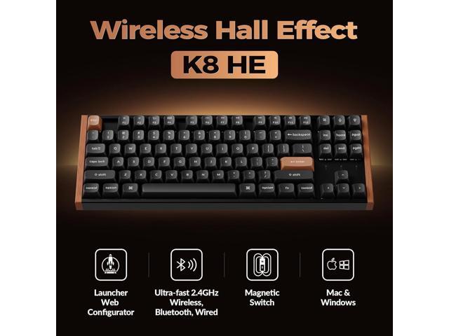 Keychron K8 HE TKL Hall Effect Wireless Mechanical Keyboard, Magnetic Hot-Swappable Switches, Rapid Trigger, QMK/VIA, RGB, 2.4GHz/Bluetooth...
