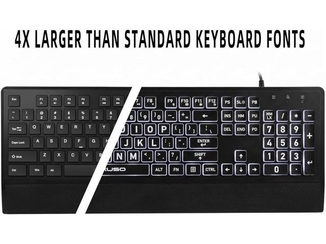 Large Print Backlit Keyboard - High Visibility Big Letter Keyboard for Seniors and Visually Impaired, Wired USB with light up and Comfortable Wrist...