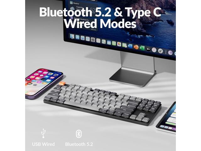 Keychron K1 Low Profile Mechanical Keyboard Wireless, TKL Layout Bluetooth 5.2/Wired QMK Programmable, Shine-Through Keycaps with White Backlit...