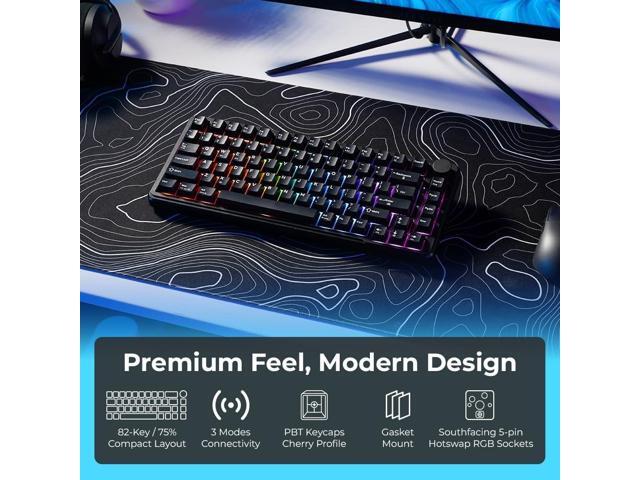 TECWARE Ghost 75% RGB Mechanical Keyboard Tri-Mode Connectivity 2.4GHz Bluetooth USB-C Pre-Lubed Linear Switches Hot-Swappable ...