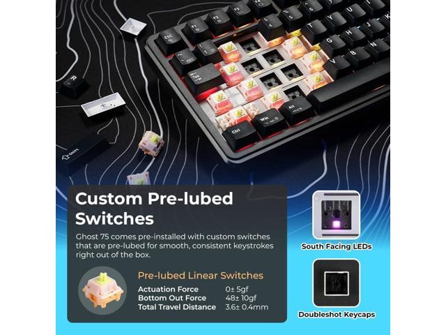 TECWARE Ghost 75% RGB Mechanical Keyboard Tri-Mode Connectivity 2.4GHz Bluetooth USB-C Pre-Lubed Linear Switches Hot-Swappable ...